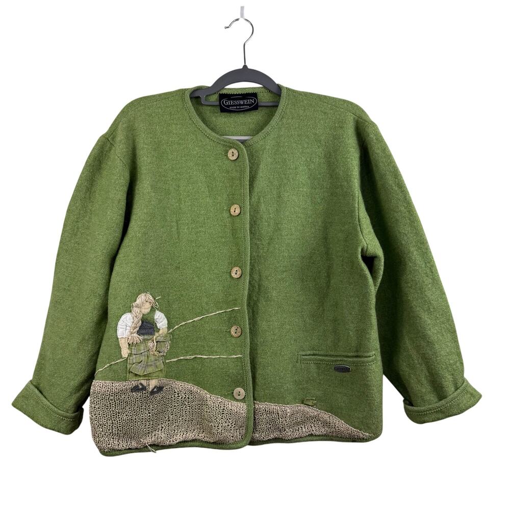 Vintage Austria Giesswein Boiled New Wool Tyrolean Sweater Cardigan Size 16
